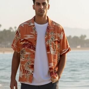 Tommy Bahama Hawaiian Button Top Womens Medium Peach Resort Beachy Tropical